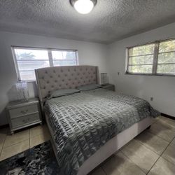 King Bed Frame + Mattress + 2 Night Tables 