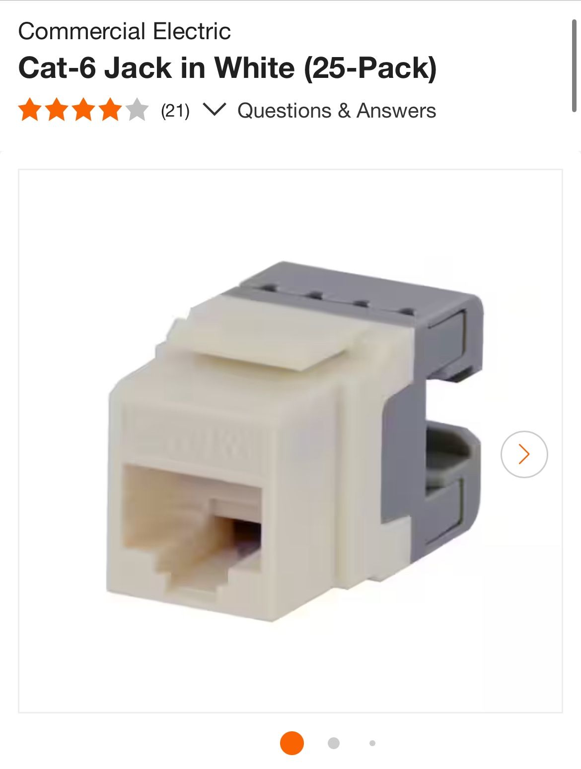 Commercial Electric Cat-6 Jack In White (25-pack)