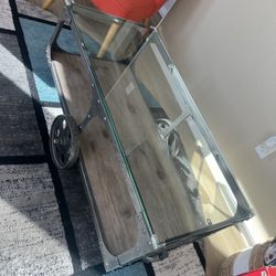 Glass Top Industrial Coffee Table Farmhouse Style