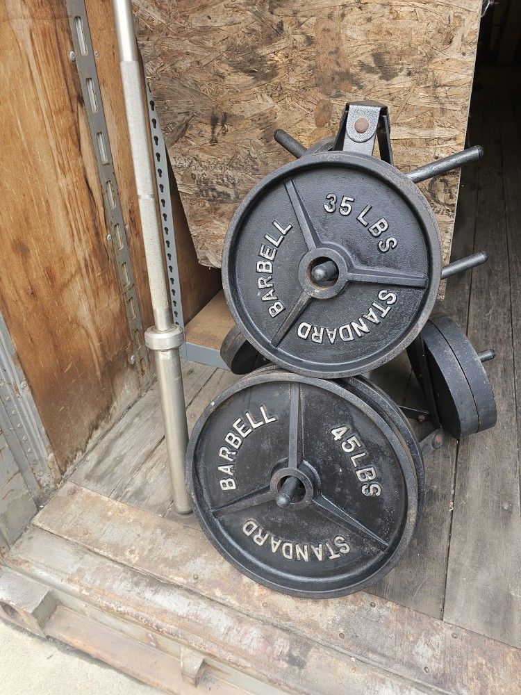 Weight Bench With Standard Bar And Weight