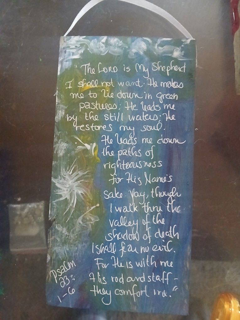 FOLK art HAND MADE PSALM 23 1-6 ON 1X3 X6 GA PINE CANVAS