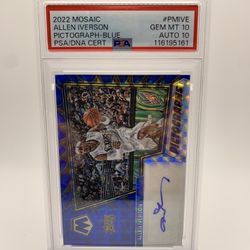 Allen Iverson 2022 Mosaic Pictograph Blue /49 PSA 10 AUTO 10 GEM MINT