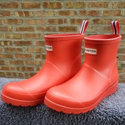 Hunter Original Play Short Logo Red Ankle Boot US Size 6
