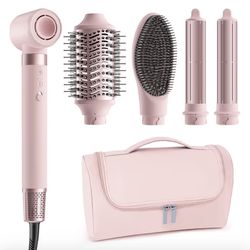 MESCOMB Soft Pink 5 in 1 Hot Air Styler Wrap - High-Speed Hair Dryer, Volumizing Brush with Auto Curlers, Fast Drying & Frizz-Free Styli