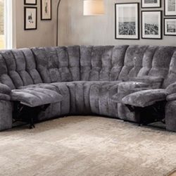 Brand New Grey Super Plush Power Reclining Sectional Sofa 