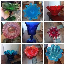 Vintage Antique Colored Glass Dishes Lot of 9 Mixed