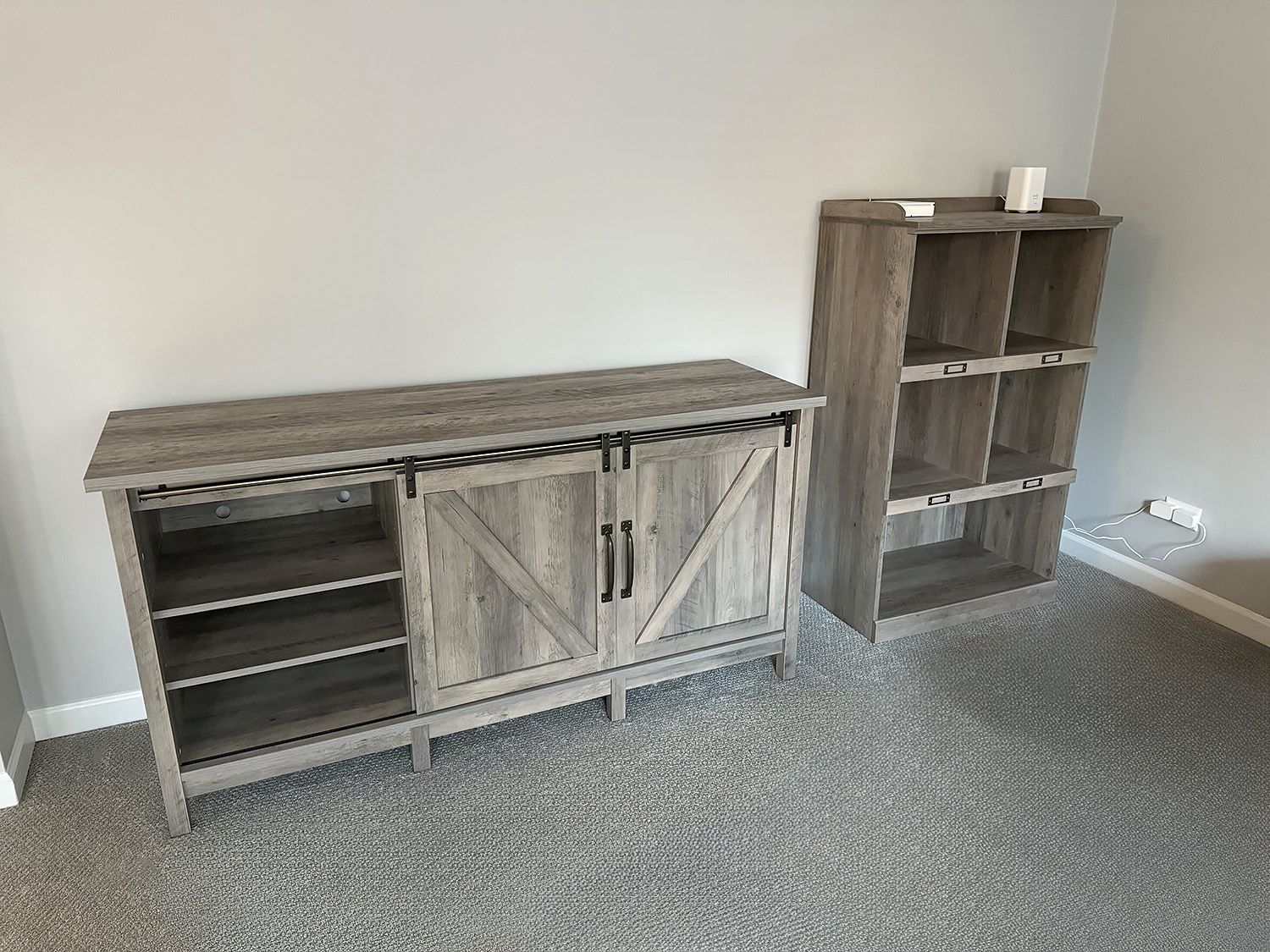 Modern Farmhouse TV Console and Storage Bin Stand