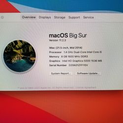 Apple iMac 21.5" - Mid 2014, Intel Core i5-4260U 1.4GHz Dual Core, 8GB RAM, 240GB SSD, MacOS Big Sur