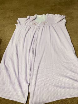 Vintage Pink K Housecoat Robe Duster Full Zip Size L Short Sleeve Purple