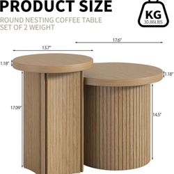 🥨2 PCs Round Nesting Coffee Table Set - Living Room Coffee Tables with Wood Finish - Stackable, Small Siz