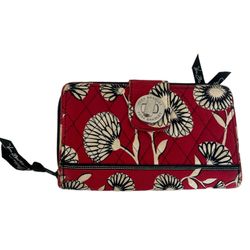 Vera Bradley Zip Around Bi-Fold Wallet Red Floral Turn Lock  This beautiful Vera Bradley wallet is the perfect addition to any collection. With a love