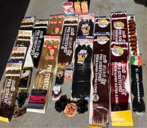 Huge Beauty Supply Lot – New Pre-Stretched Braiding Hair, Hair Dye & Styling Accessories