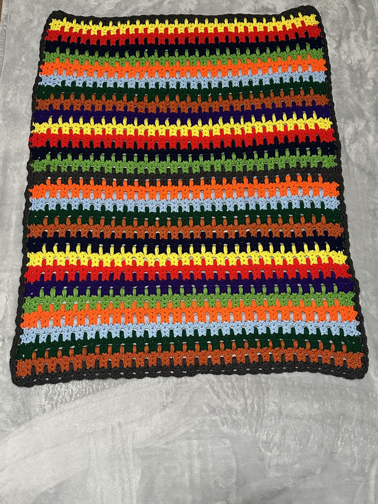Handmade Rainbow Crochet Afghan Tribal Featival Blanket  Throw 46” X 36”