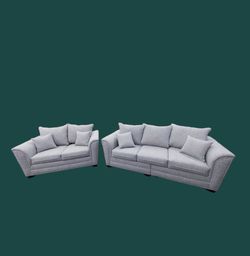 BRAND NEW silve fabric sofa and loveseat set. CUSTOM made available