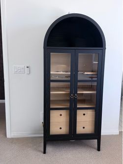 Modern Arched Glass Display Cabinet – Black Oak – Excellent Condition