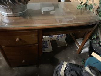 Stanley solid wood desk with glass top 50