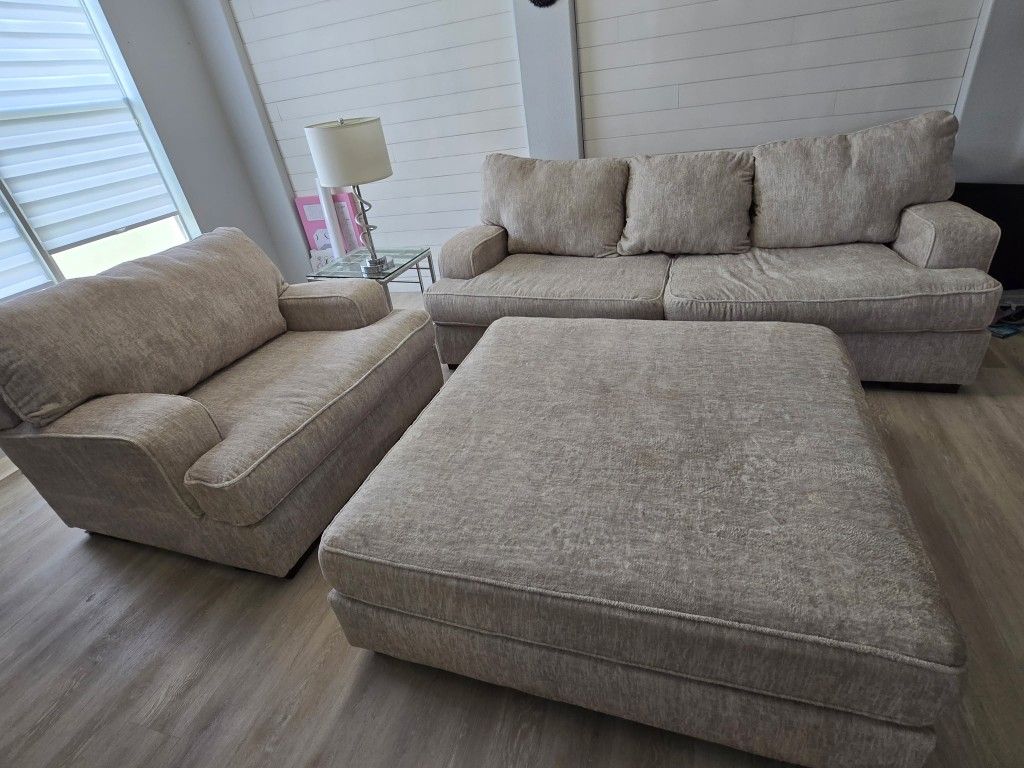 Oversized Ashley Furniture Couch Set β Includes Large Couch, Chair & Ottoman
