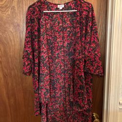 LuLaRoe Shirley Kimono-Red & Black Floral-$20