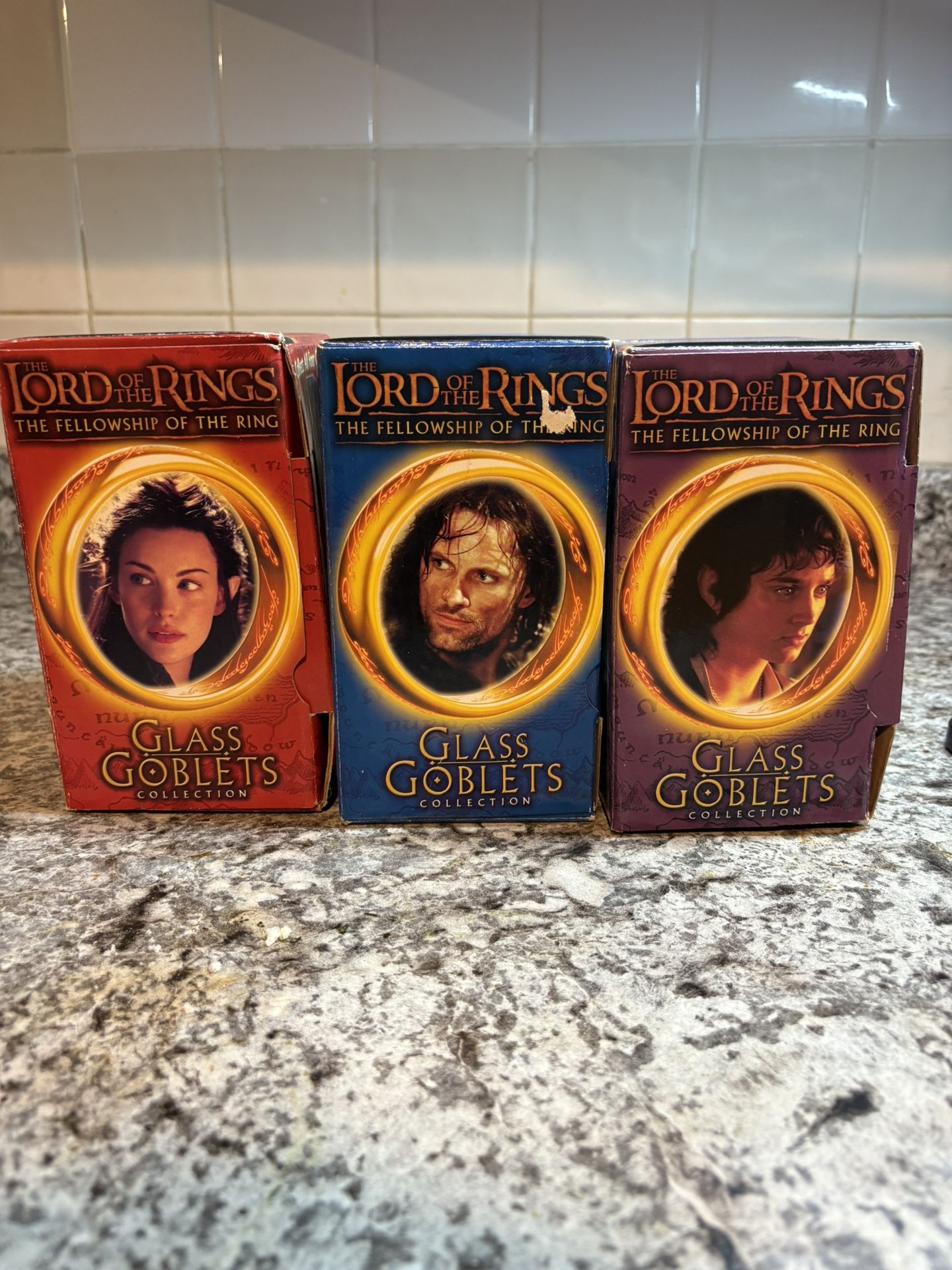 Bundle Of 3 Lord Of The Rings Glass Character Goblets nwver used open box