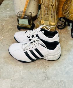 adidas adiPRENE Traxion Leather Plastic Spikes Golf Shoes White/Black 9.5