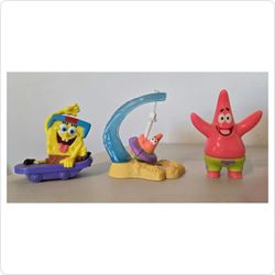 Lot of 3 SpongeBob SquarePants Action Figures & Toys (Skateboard, Jellyfishing Patrick, Action Patrick)