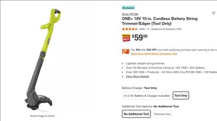Ryobi brand new ONE+ 18V 10 in. Cordless Battery String Trimmer/Edger (Tool Only)