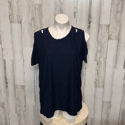 Glitz Navy Cold Shoulder Cutout Short Sleeve Top – Size 2X