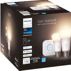 Philips - Hue A19 Bluetooth 75W Smart LED Starter Kit - White