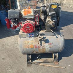 Air Compressor Gas Powered Mounted On Large Tank 