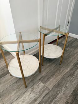 2-Layer End Table with Whole Marble Tabletop (2pc)