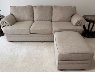 Beige Sofa and Ottoman