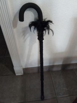 Victorian black feathered beaded cane