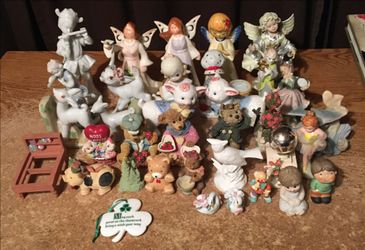 Lot of 35 figurines animals and angels ENESCO animals deer bear sheep kids pigs flowers