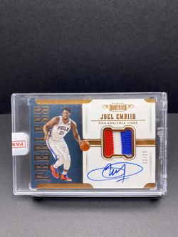 2017-18 Dominion JOEL EMBIID  #12/25 Game Worn 3-color Patch Auto!