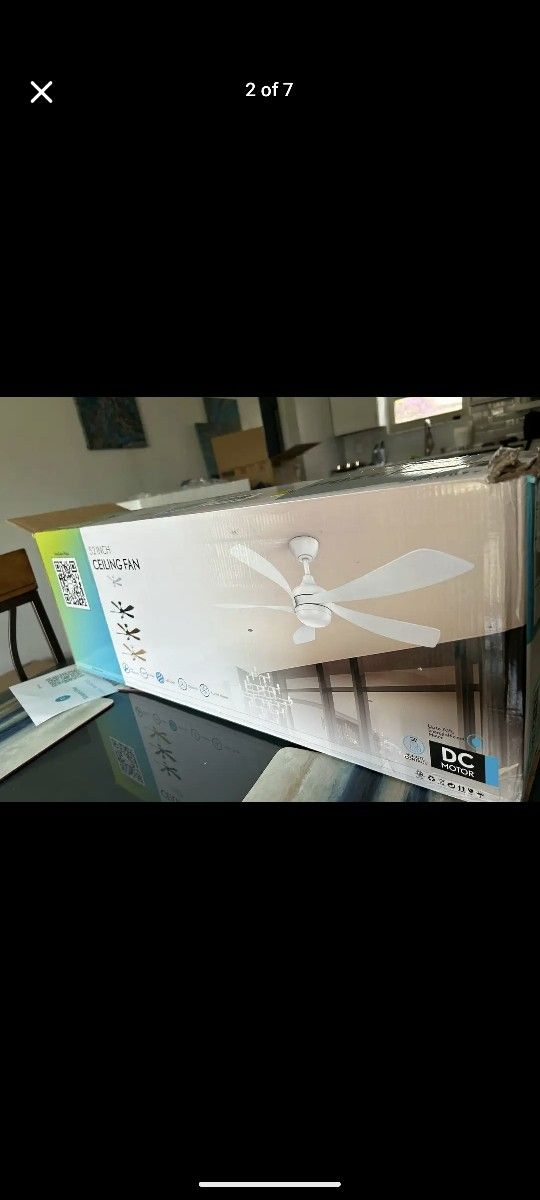 52" 5 Blade All White Ceiling Fan with Detachable Wall Remote with Light ***NEW***
