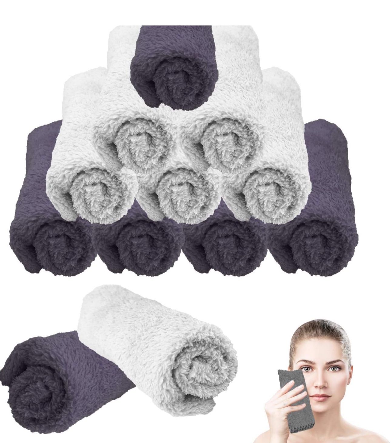 12 Pack Makeup Removal Cloth Makeup Removal Facial Towel - 12 Inch - Six in white and Six in charcoal grey - Powerful Microfiber Makeup Removal Pad