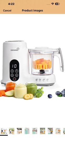 Grownsy Baby Food Maker, Steamer & Blender Baby Food Processor, White BPA-Free Elevated Steam Basket, Healthy Homemade Baby Food Purees, Starting Soli