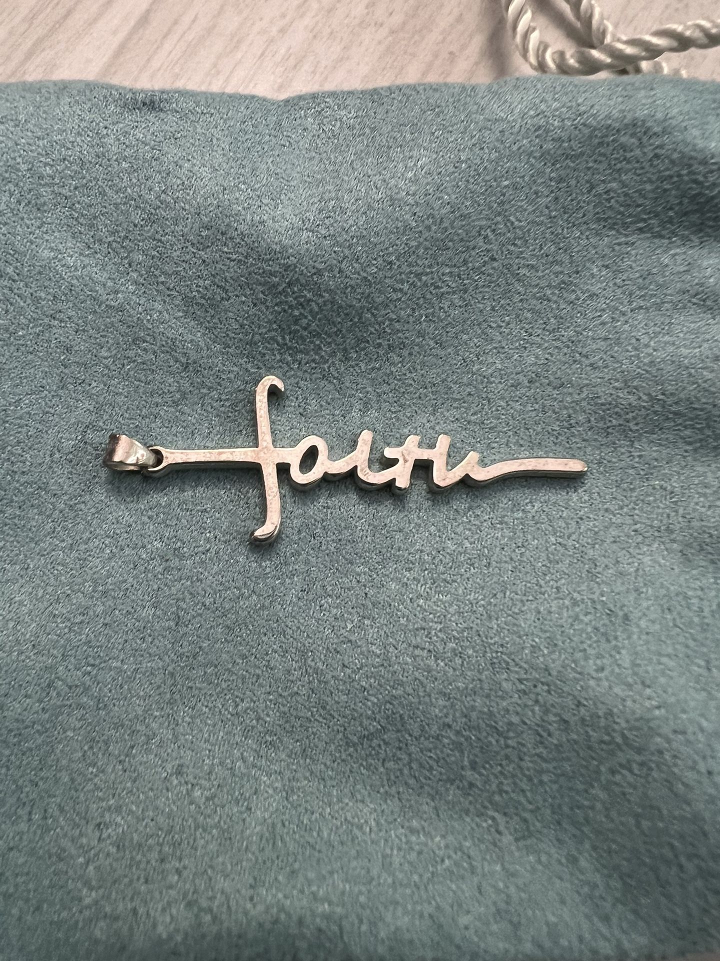 Vintage Sterling Silver 925 Faith Cross Script Cursive 2” Pendant Necklace charm  Word  Simple  #Minimalist Design  #christian #inspirational   Preown