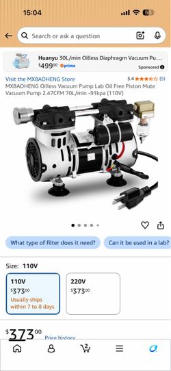 MXBAOHENG Oilless Vacuum Pump Lab Oil Free Piston Mute Vacuum Pump 2.47CFM 70L/min - 91kpa (110V)