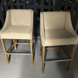 Aoki Upholstered Beige 30-inch Bar Stools