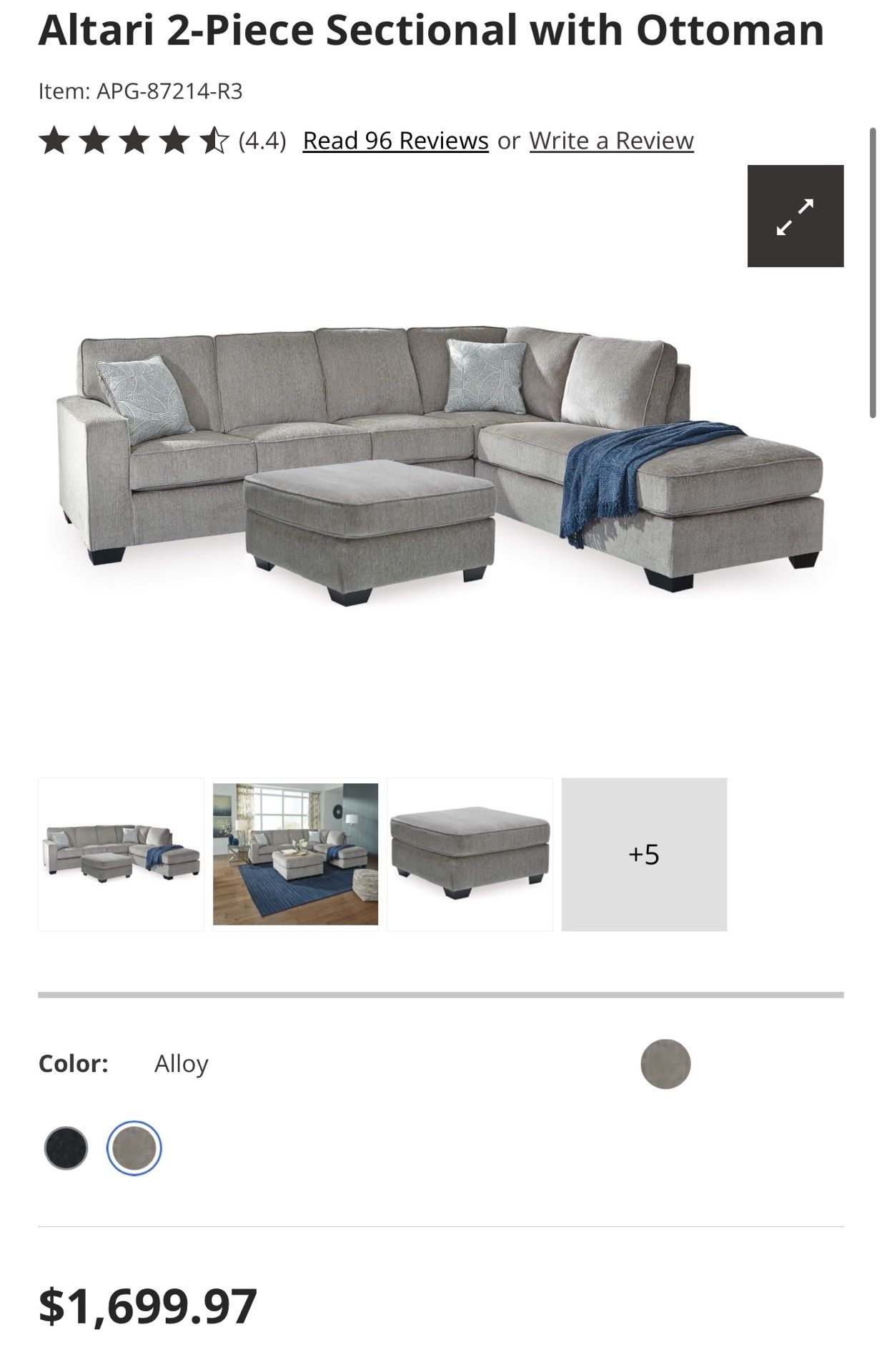 Slate Color Sectional no ottoman