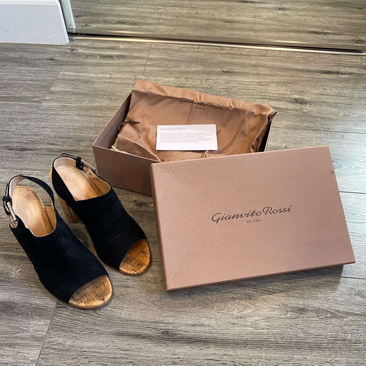 Gianvito Rossi Black Suede Open Toe Block Heels 👠🖤