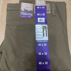 Weatherproof Vintage Men's Stretch Canvas Warm Fleece Lined Pants Brown 40Wx32L