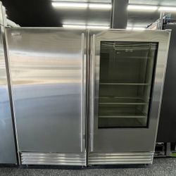 Stainless Steel Sub Zero 72” Column Set Glass Door Fridge & Freezer