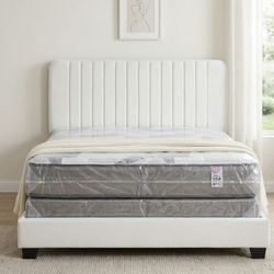New Queen Size Bed Frame With Mattress And Box Springs Set Velvet Bed Frame White Or Gray 