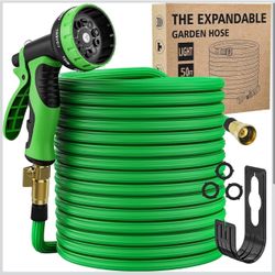 50Ft Expandable Garden Hose with 10 Function Spray Nozzle, Nano Rubber latex High Elastic Multilayer Leakproof Pipe, 3/4Anti Leak Connector, No Kink L
