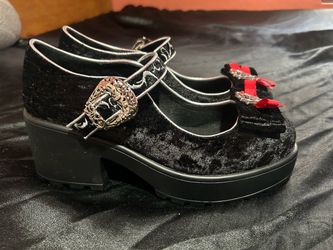 Koi Black Velvet Platform Mary Jane Heels
