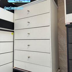 New White Wood 5 Drawer Dresser Chest 