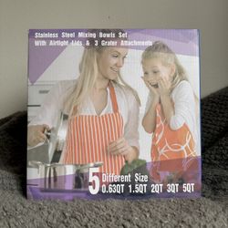 Stainless Steel Mixing Bowls Set Of 5 With Grater Attachments