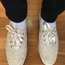 Kate Spade Glitter Cream Color Keds Size 11 Wedding Sneakers 